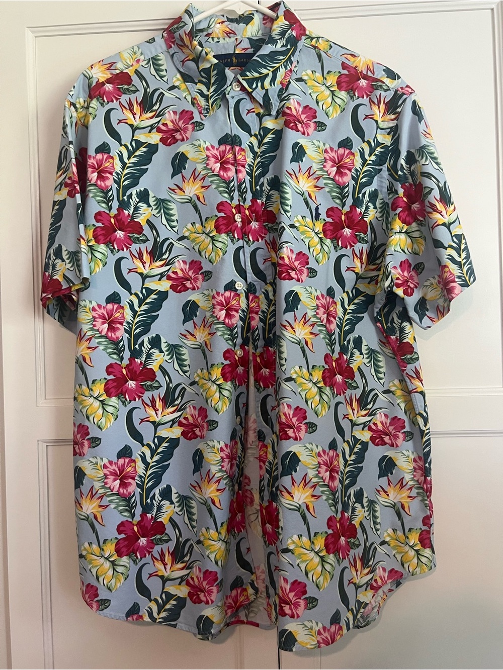 Ralph Lauren Blue Short-Sleeve Tropical Floral Button-Down Shirt